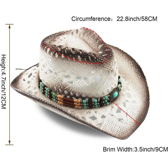 ? Women\'s White 1 Straw Cowgirl Woven Western Two Decorative Bands Sun Hat